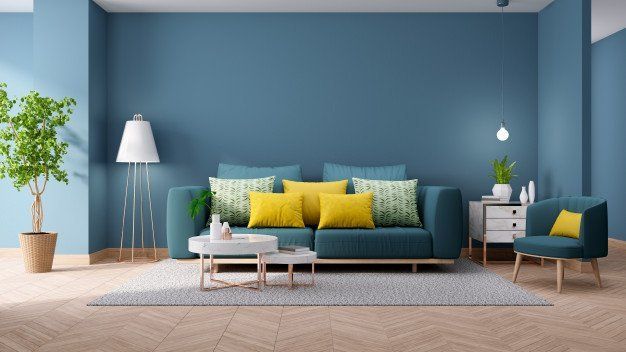 Mur bleu canard au salon : avec quelle couleur le marier ? - Blog BUT